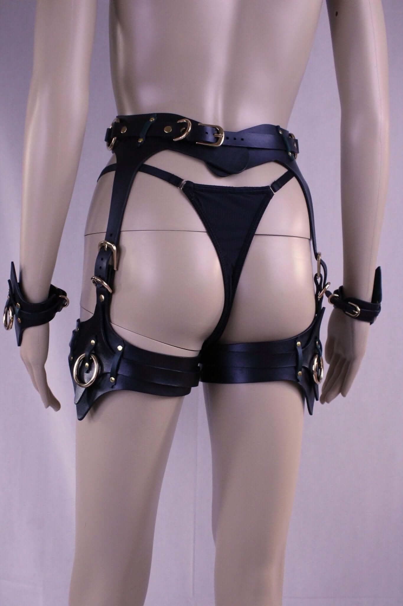 BDSM Gear Leather Thigh Harness  Cuffs Set for BDSM Bondage Play
