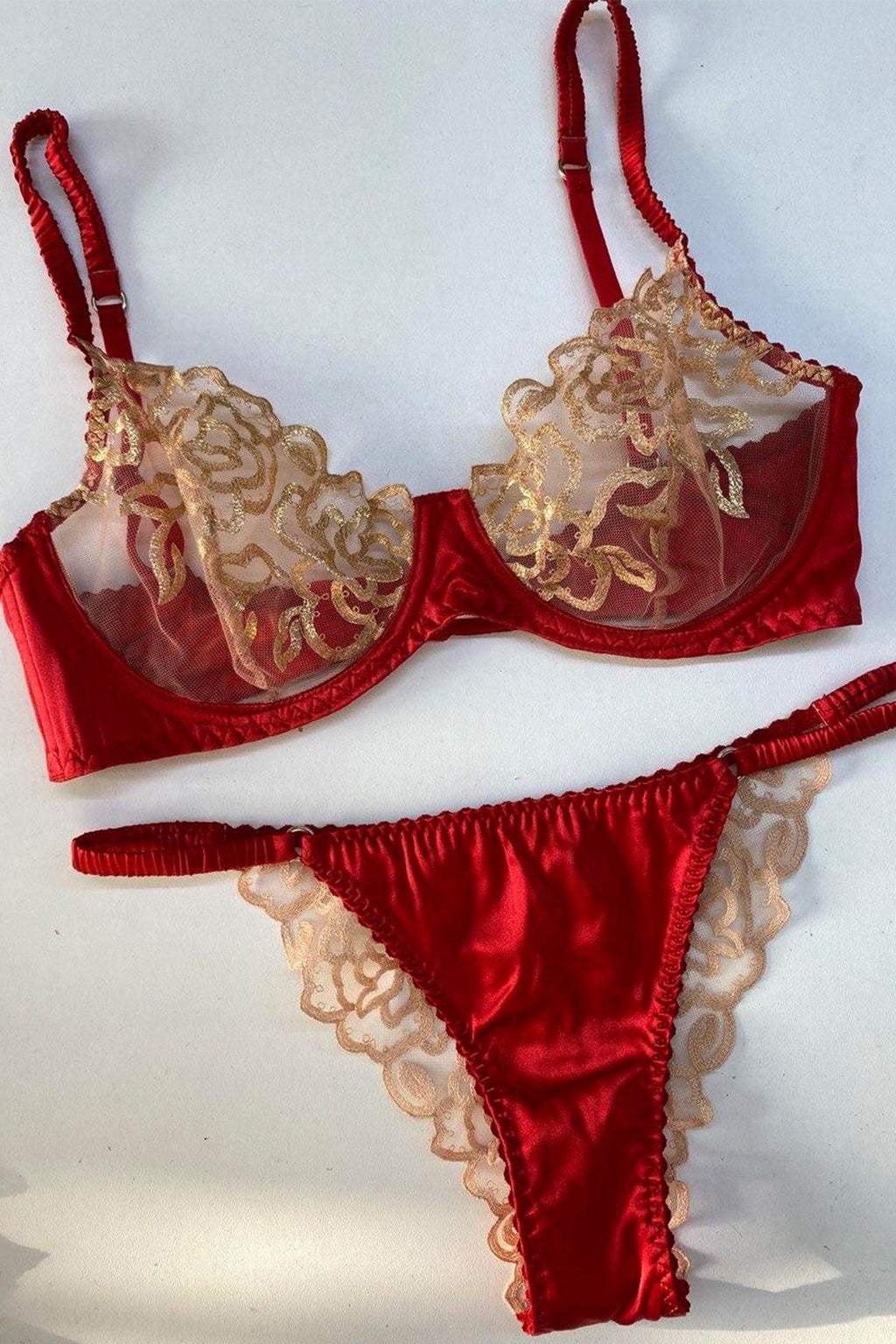 Clarissa Red with Gold lace Lingerie Set